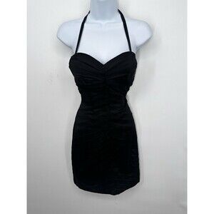 Sz XS BEBE Y2K Stretch Black Ruched Bodycon Dress NWT Goth Sexy Vintage Rare